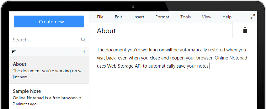 Carseo Online Notepad Screenshot